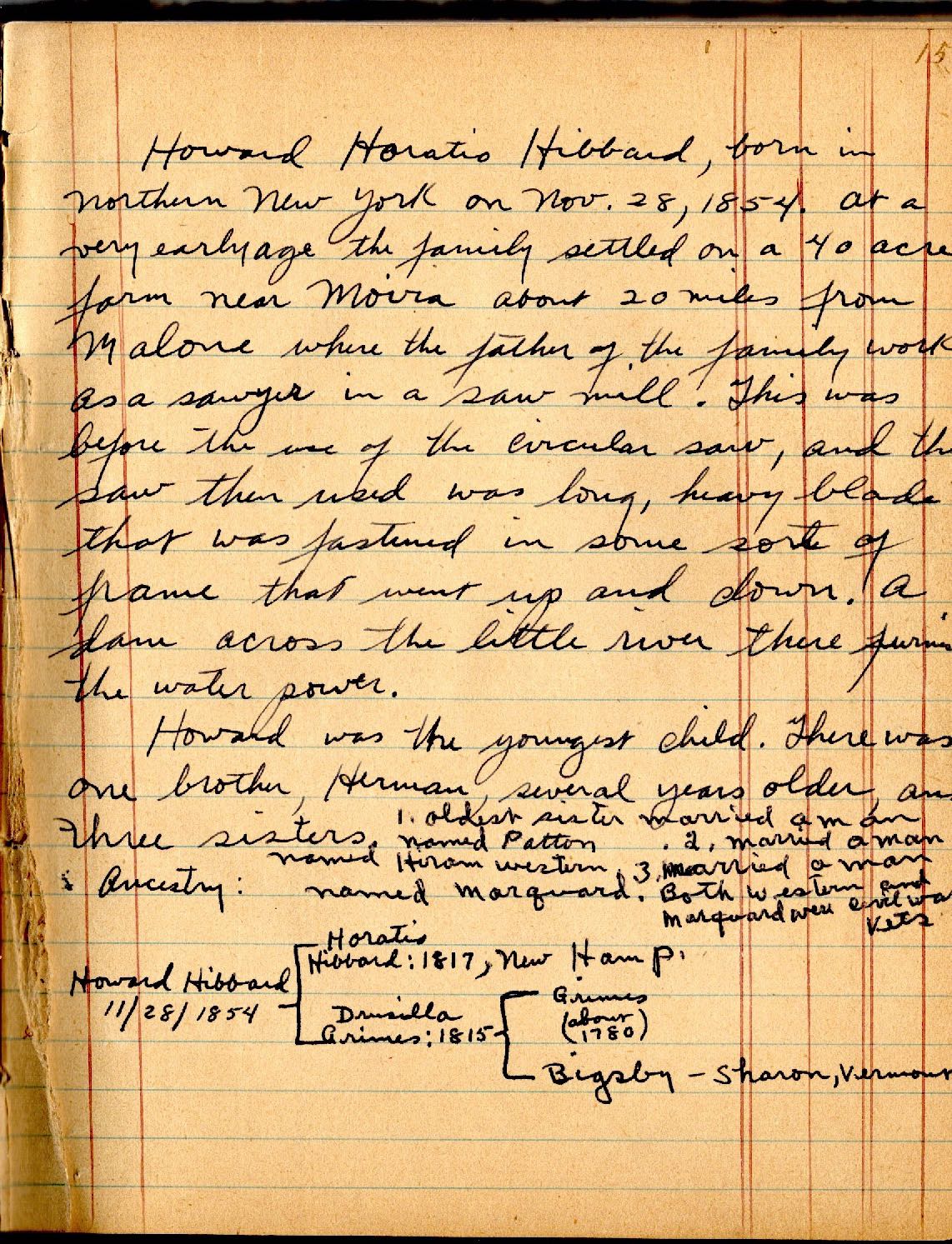 page 15, starting page of the narrative