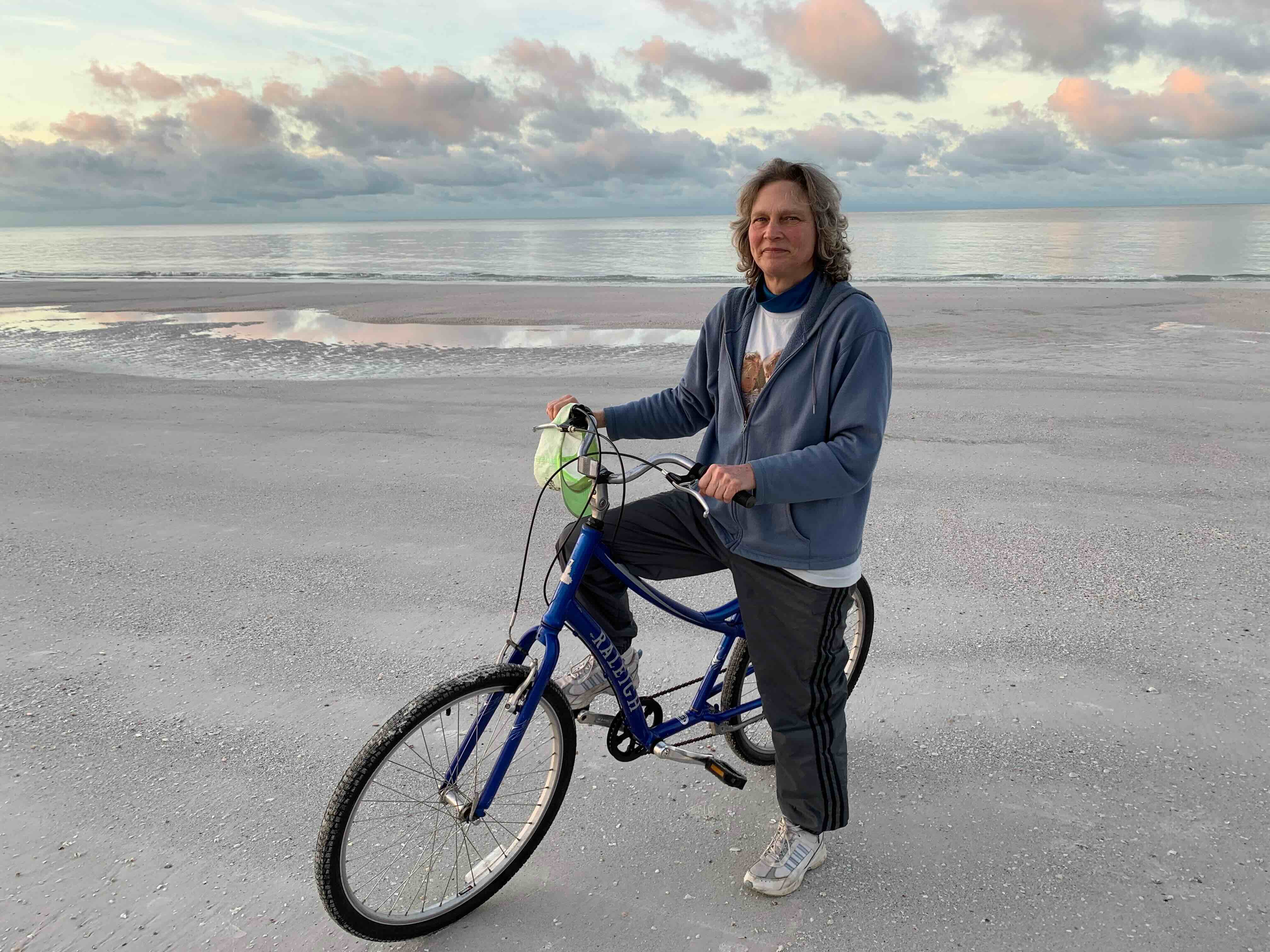 Marcia on her first ride to the beach