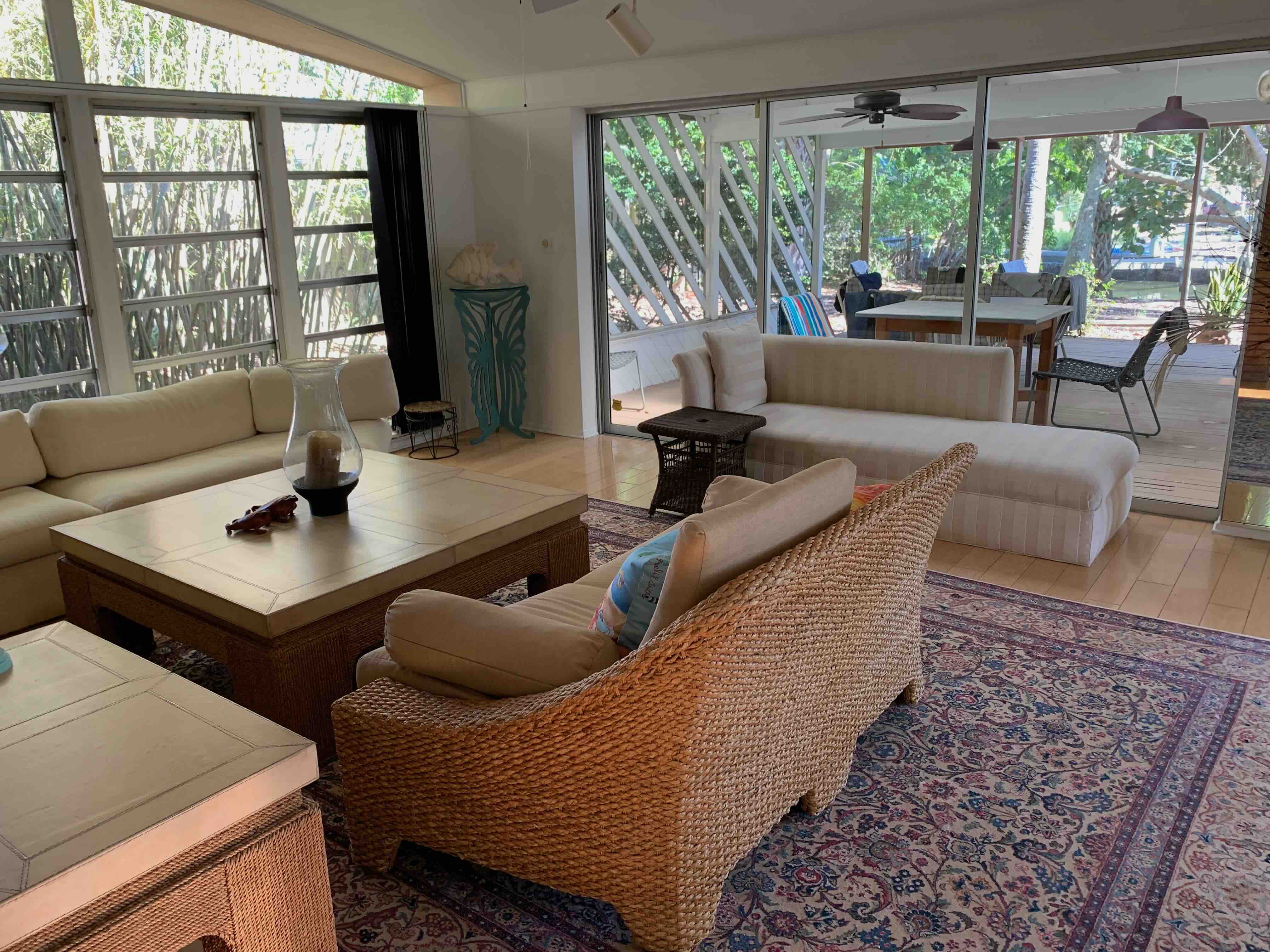 Formal living room and outside covered porch