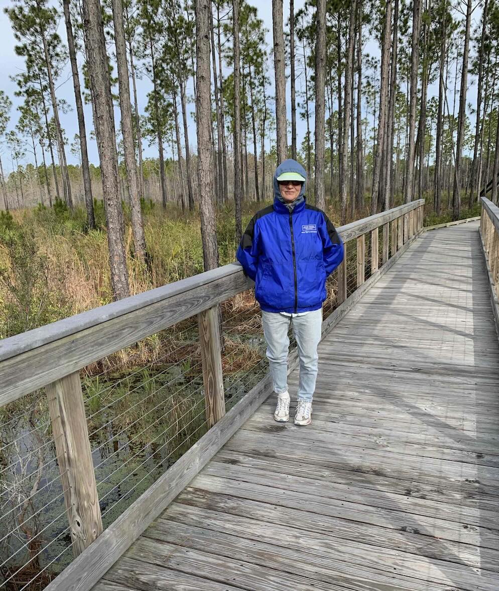 Marcia on boardwalk at park near Panama City Beach.