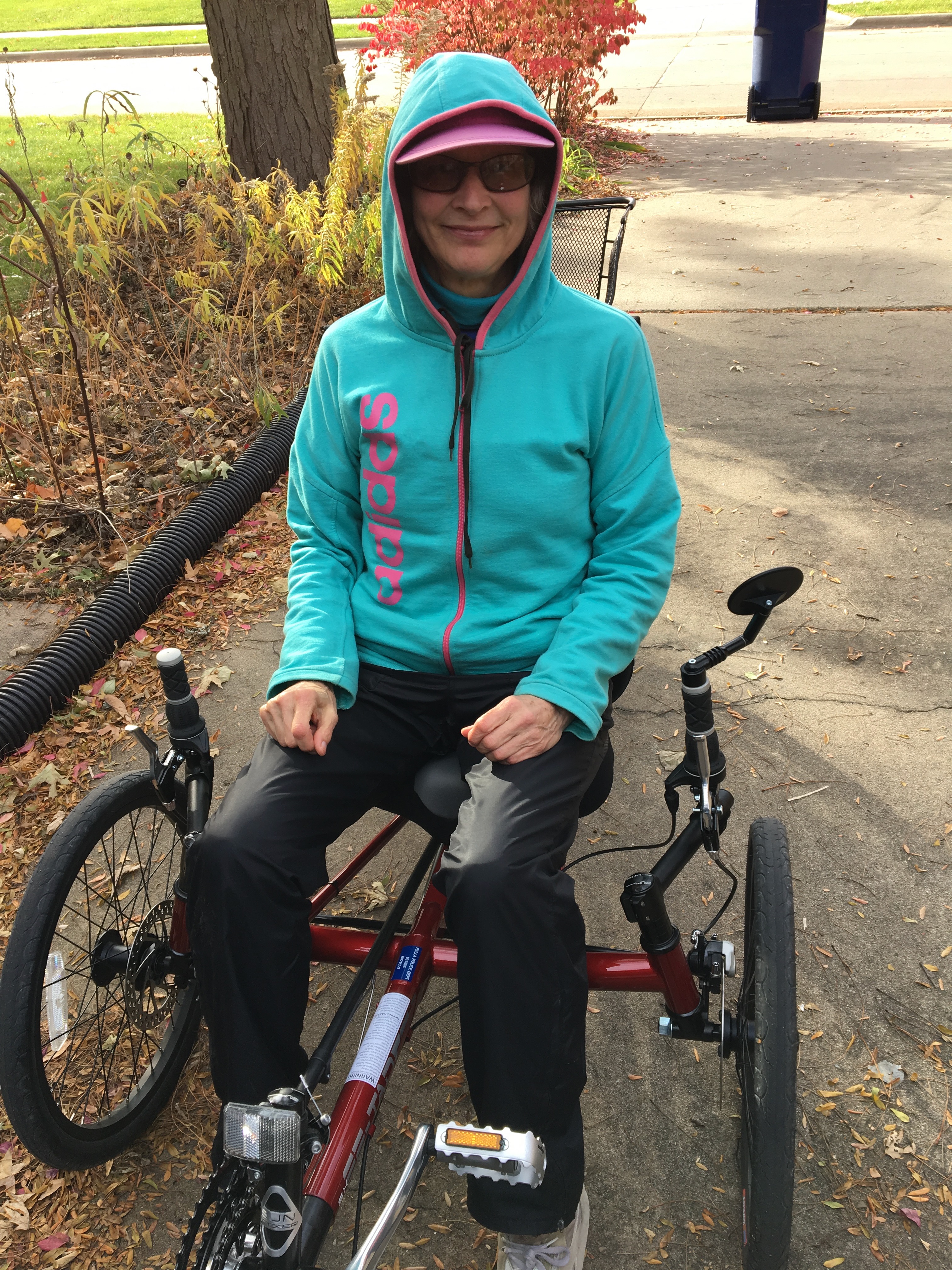 Marcia on her recumbent tricycle
