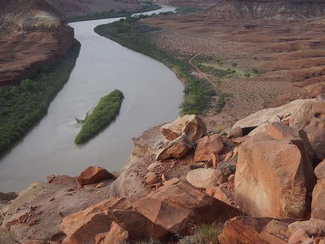 Looking down on the Green River and the trail that leads to our campsite. Yeah, we are going to make it