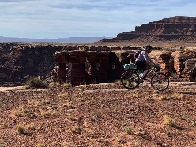 Norm riding right past these 'mushrooms'