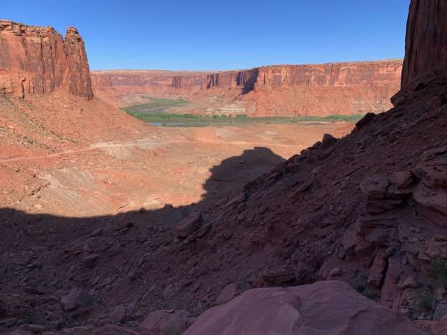 Green River below and I am up to the first hairpin turn. (8:50)